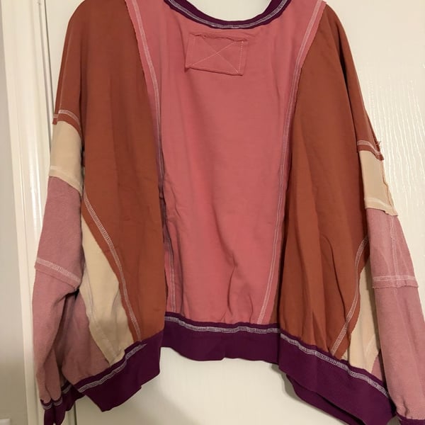 BIB! Colorblock Patchwork Sweatshirt Size M Pink Rust Cream