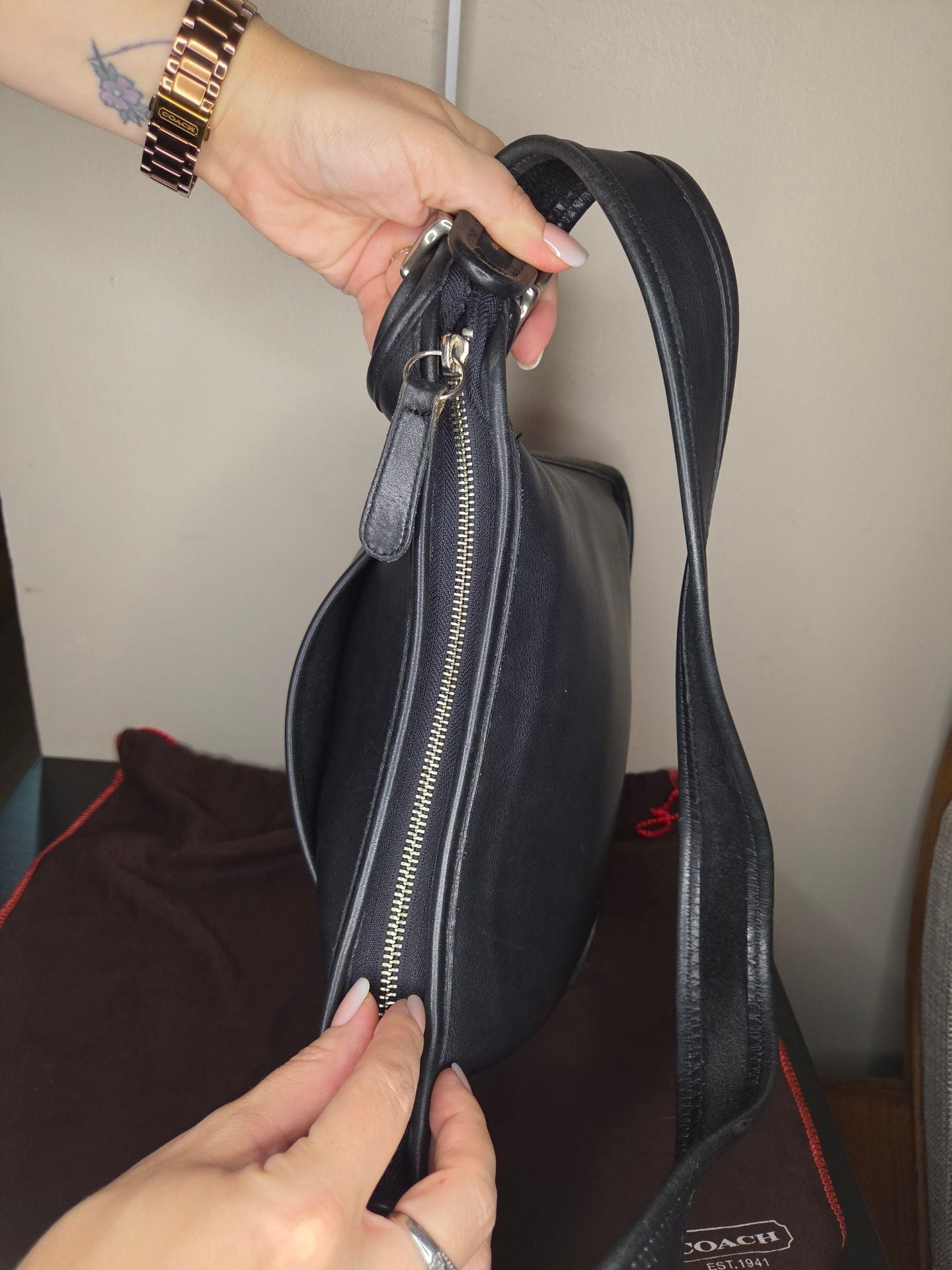 Coach Black Leather Janice Legacy Hobo Shoulder Bag 9