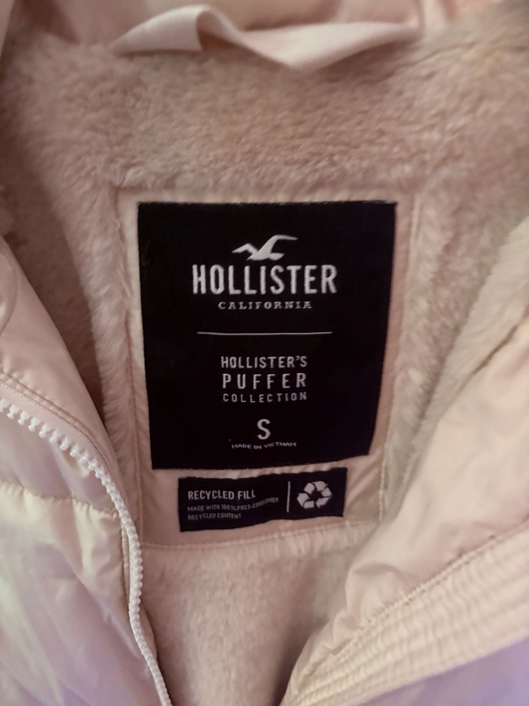 Hollister Puffer Jacket Size White Fleece Lined Collared 3