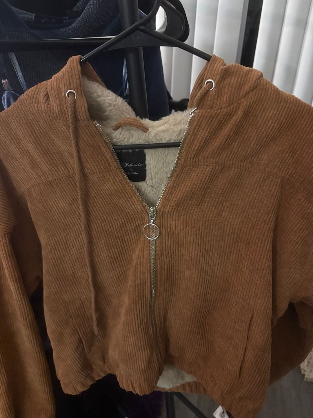 Blashe Corduroy Zip Hoodie Size L Brown Sherpa Lined 1
