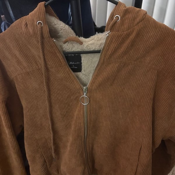 Blashe Corduroy Zip Hoodie Size L Brown Sherpa Lined