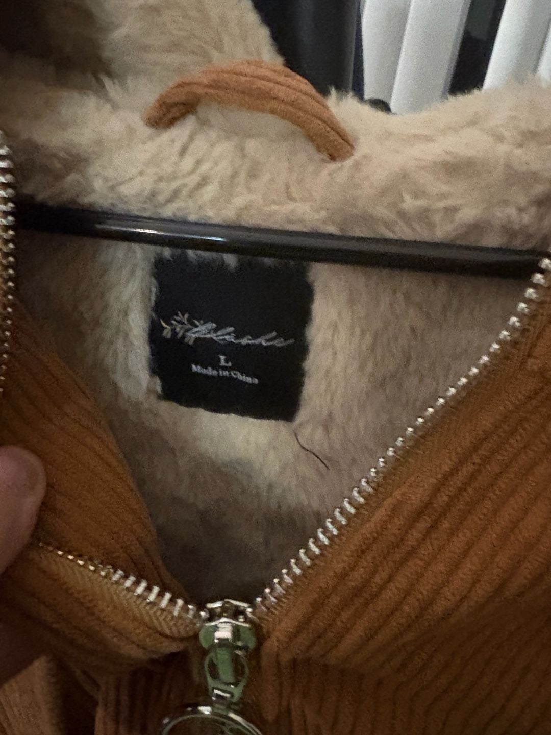 Blashe Corduroy Zip Hoodie Size L Brown Sherpa Lined 2