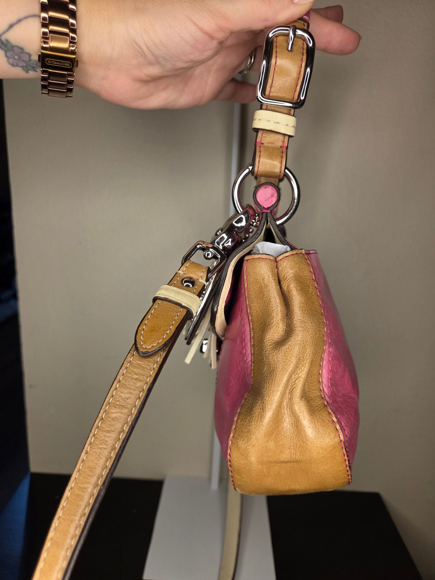 Coach Small Willis Crossbody Bag 19036 Tri-Color Pink and Tan 4