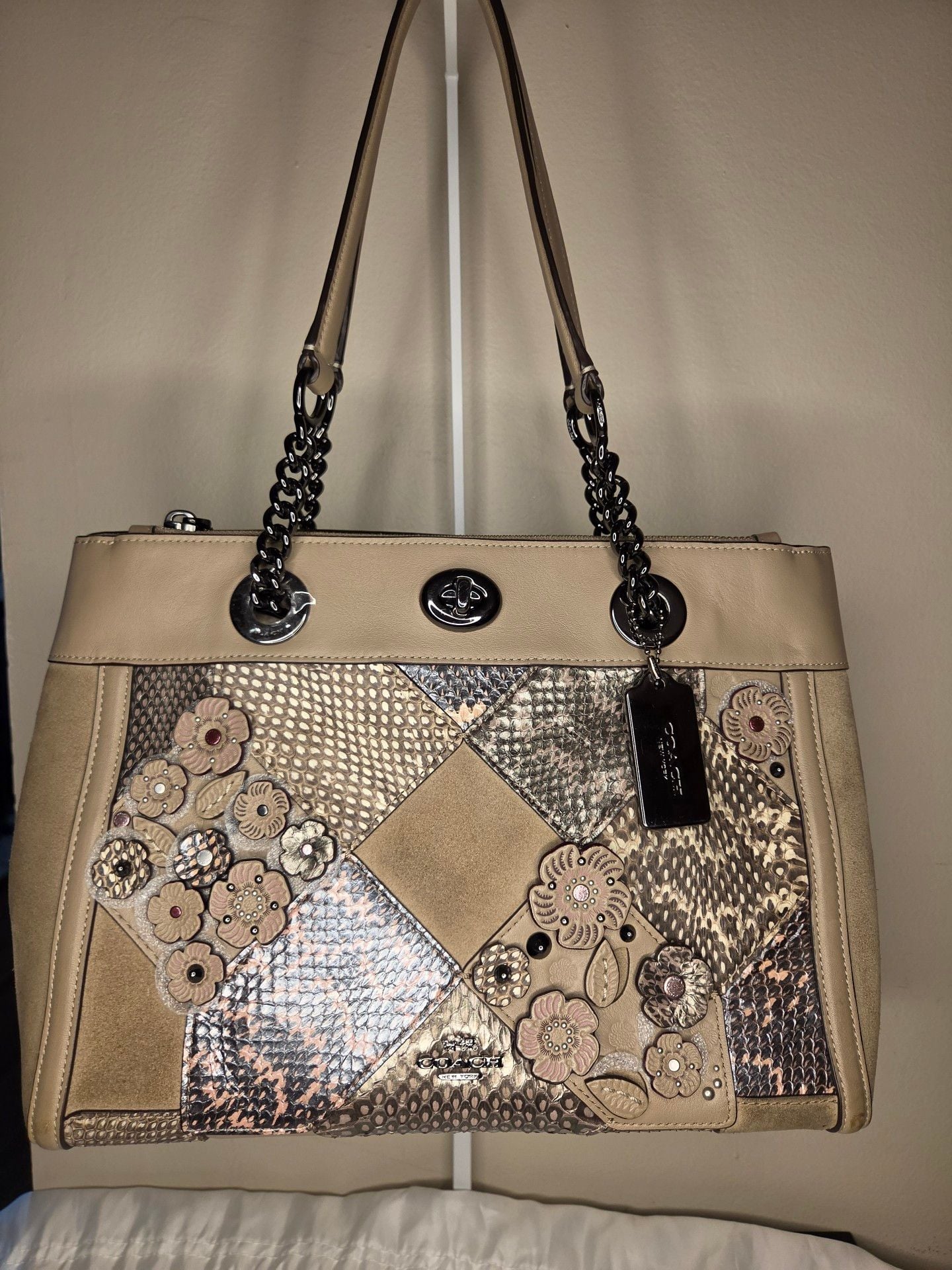 Coach Turnlock Edie Carryall with Patchwork Snakeskin shoulder bag
2