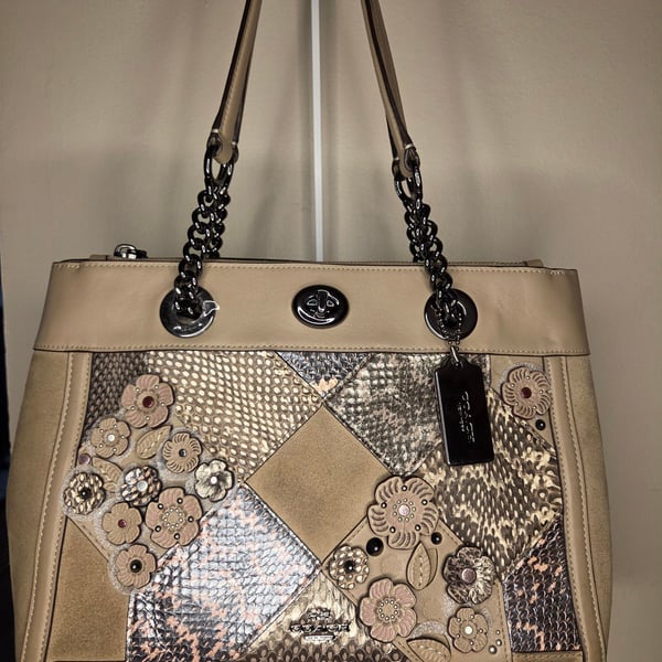 Coach Turnlock Edie Carryall with Patchwork Snakeskin shoulder bag