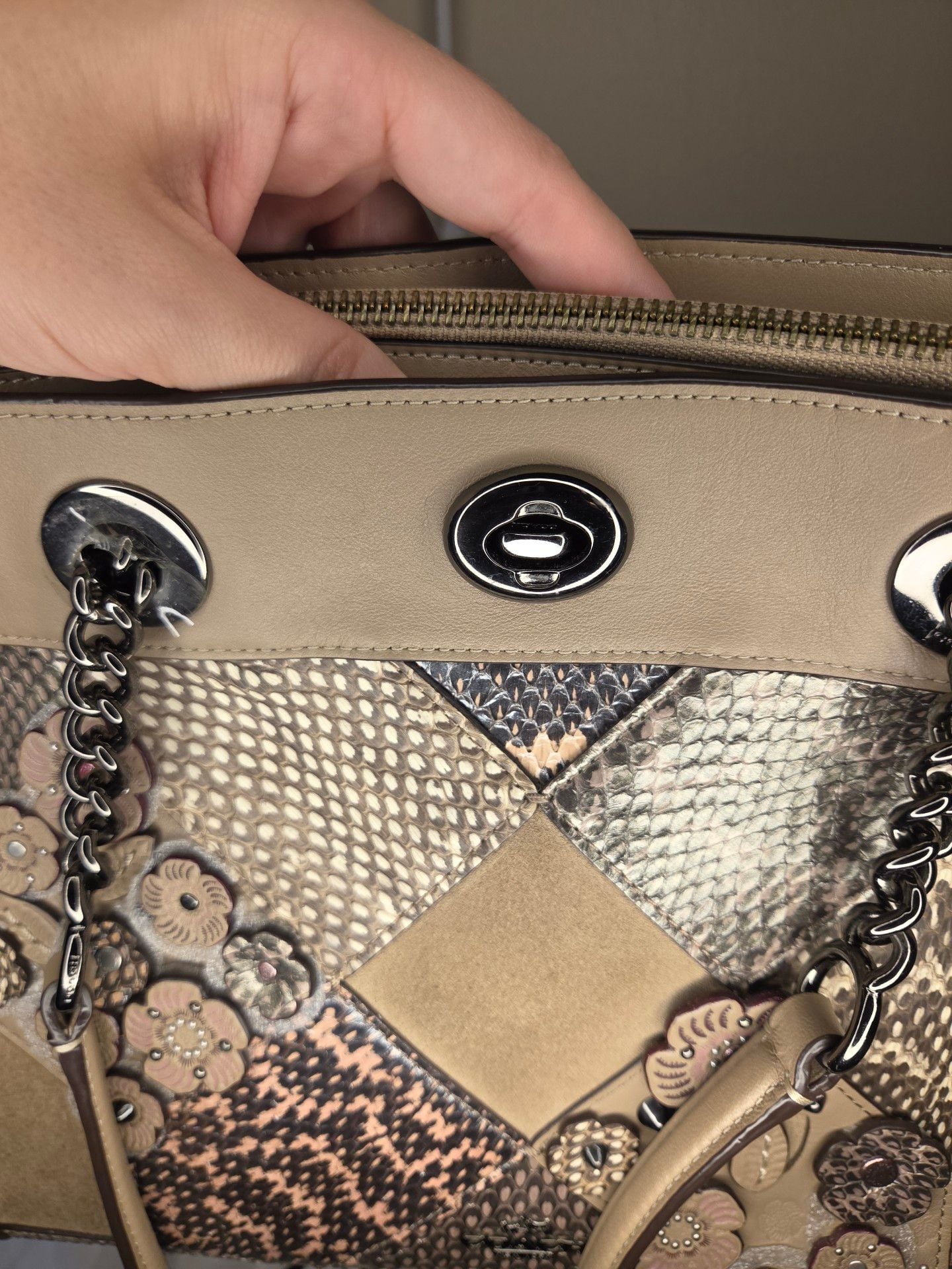 Coach Turnlock Edie Carryall with Patchwork Snakeskin shoulder bag
10