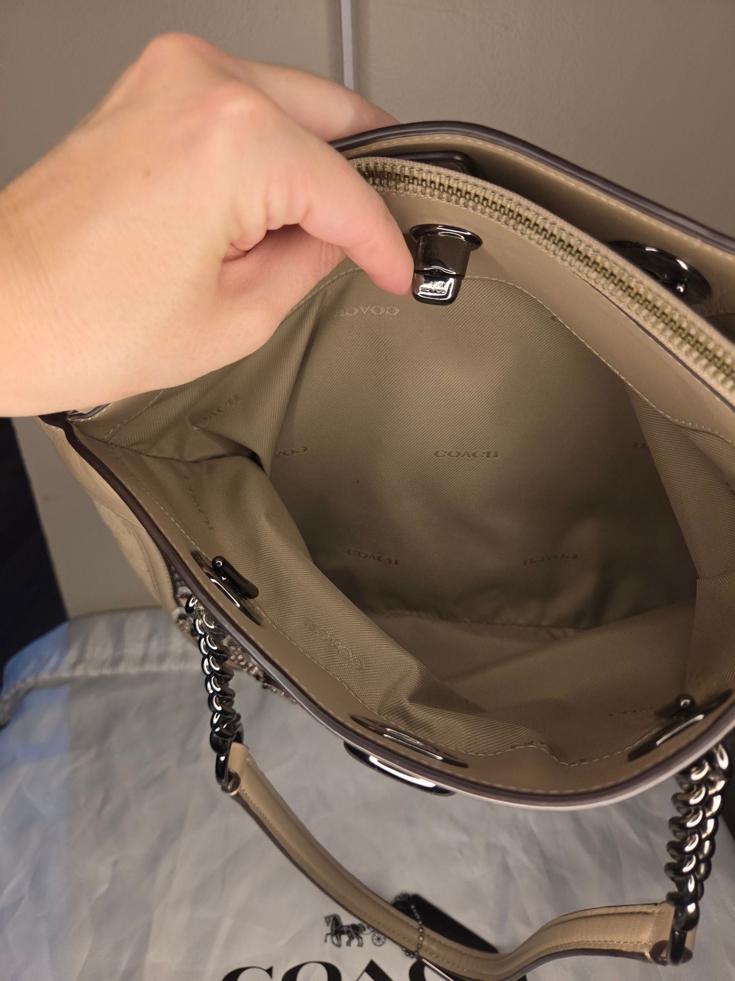 Coach Turnlock Edie Carryall with Patchwork Snakeskin shoulder bag
11