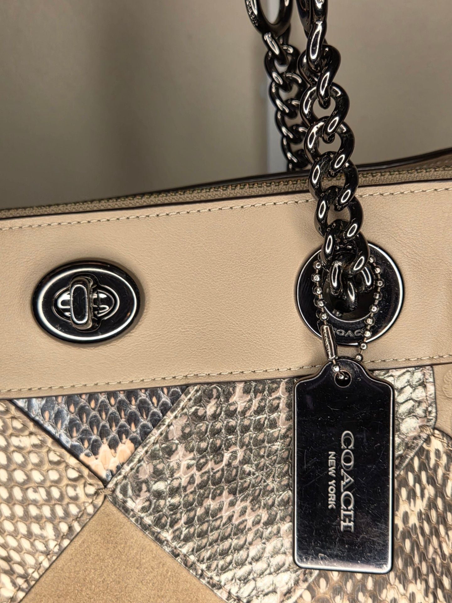 Coach Turnlock Edie Carryall with Patchwork Snakeskin shoulder bag
14