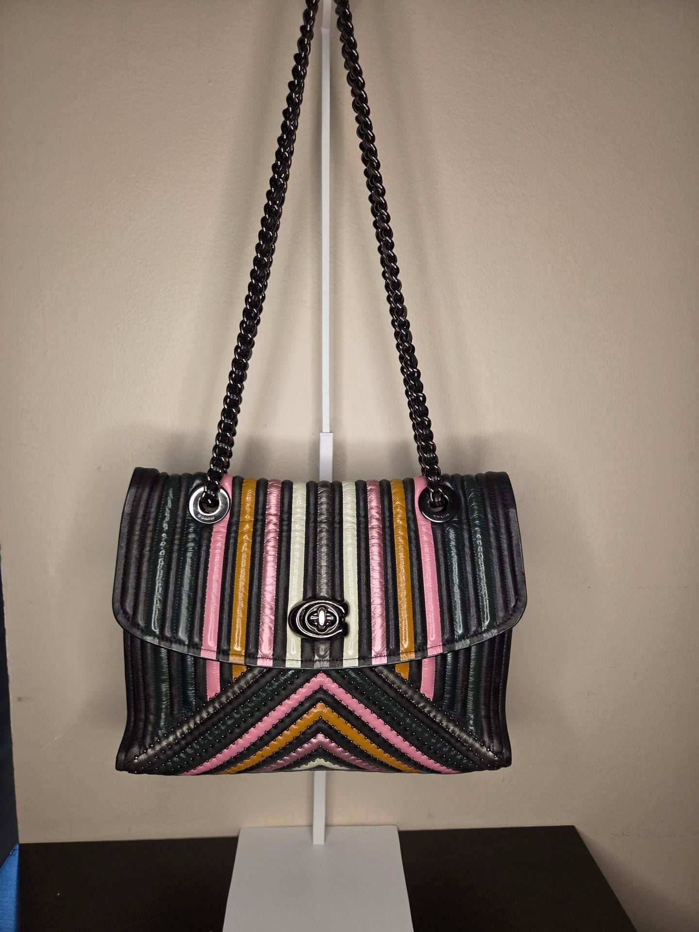 Coach Rainbow Parker With Colorblock Quilting And Rivets Leather Bag 2