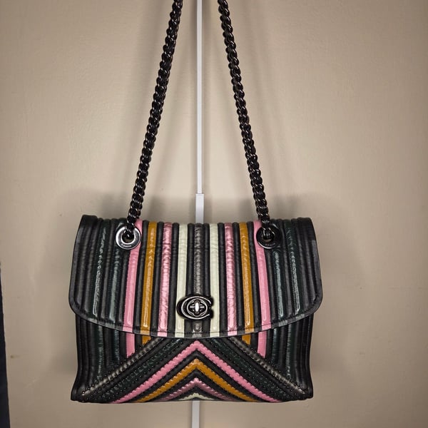 Coach Rainbow Parker With Colorblock Quilting And Rivets Leather Bag