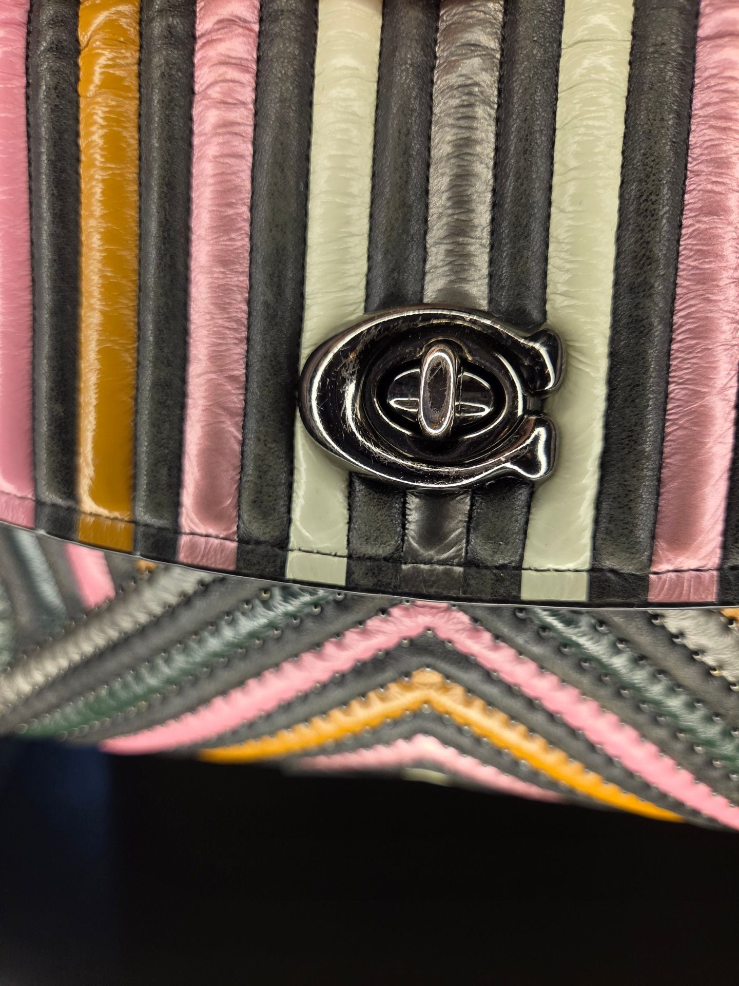 Coach Rainbow Parker With Colorblock Quilting And Rivets Leather Bag 6