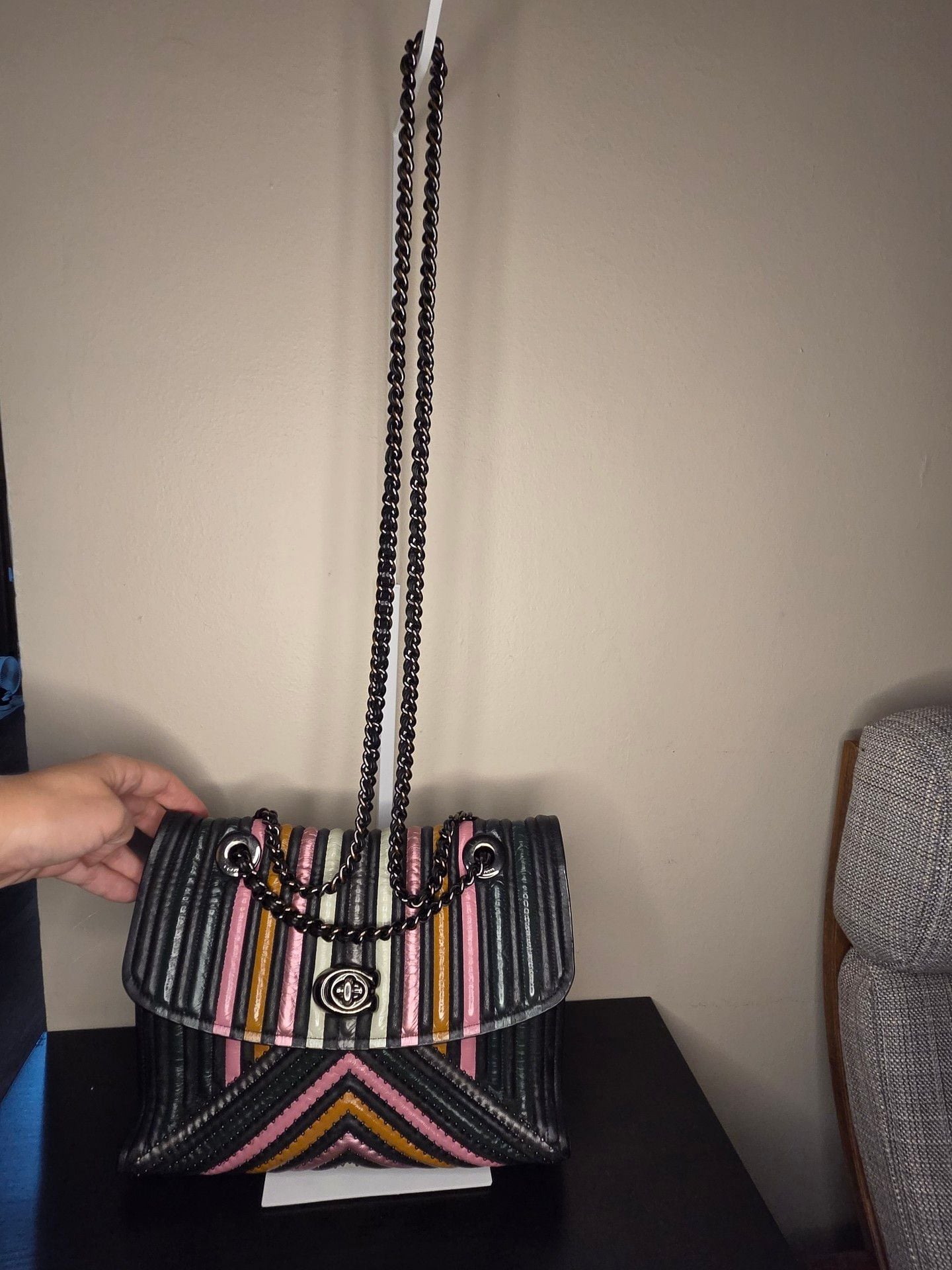 Coach Rainbow Parker With Colorblock Quilting And Rivets Leather Bag 13