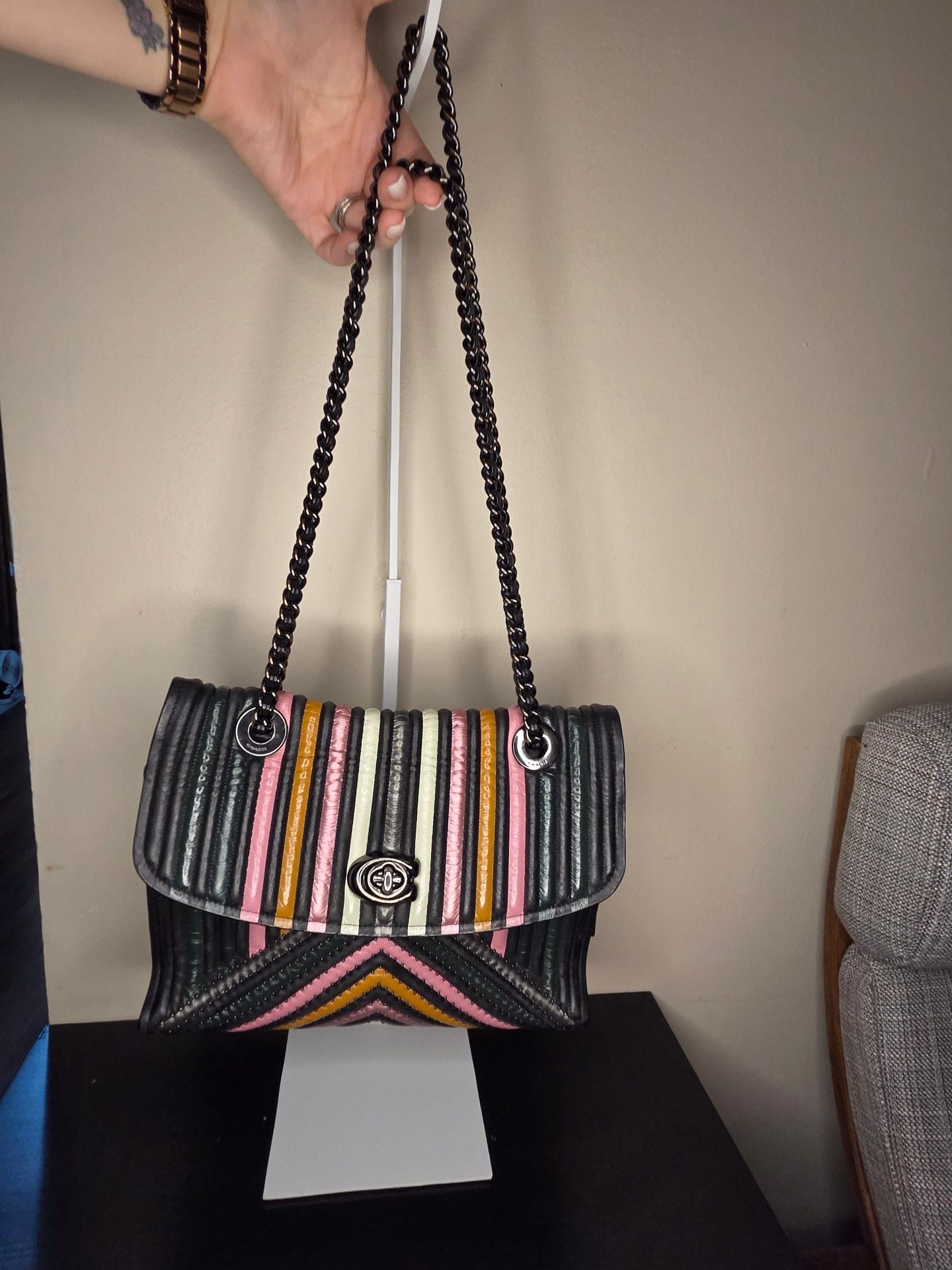 Coach Rainbow Parker With Colorblock Quilting And Rivets Leather Bag 14