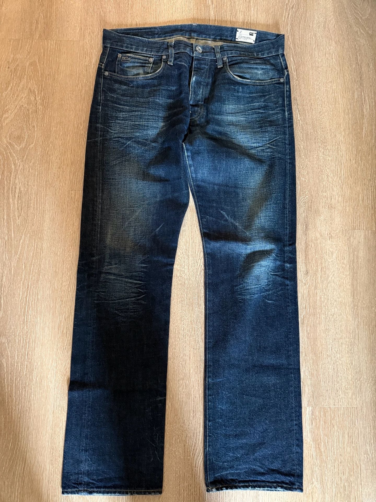 G-Star Raw 3301 Jeans 33x32 Dark Wash Distressed Straight Leg Denim 2