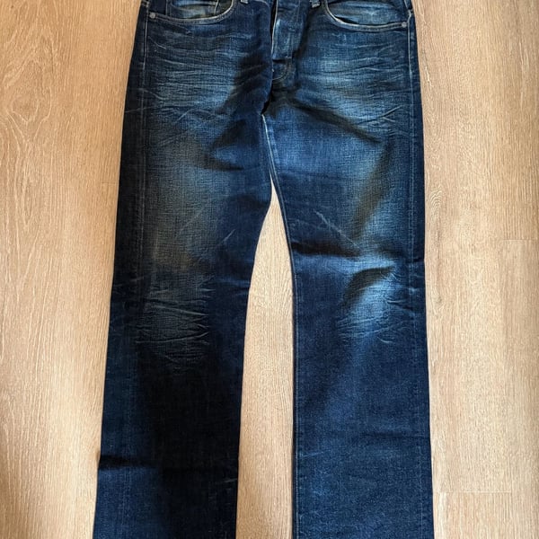 G-Star Raw 3301 Jeans 33x32 Dark Wash Distressed Straight Leg Denim