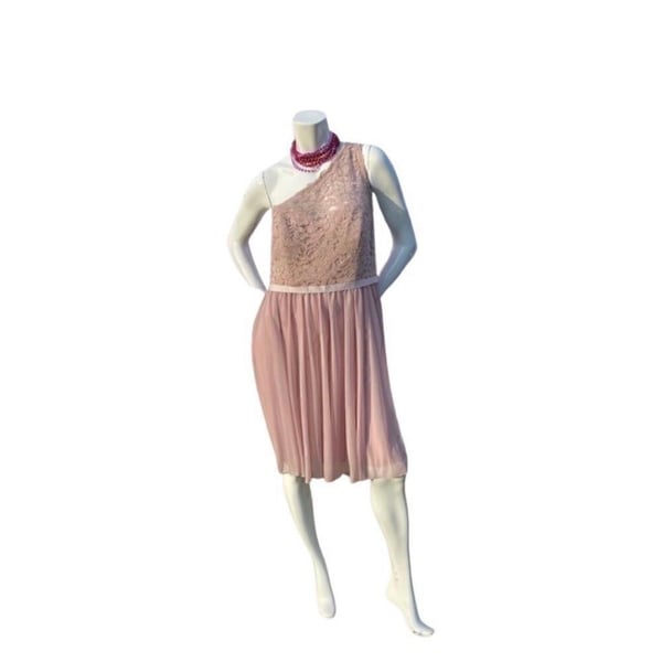 David's Bridal One-Shoulder Lace Chiffon Midi Dress Pink