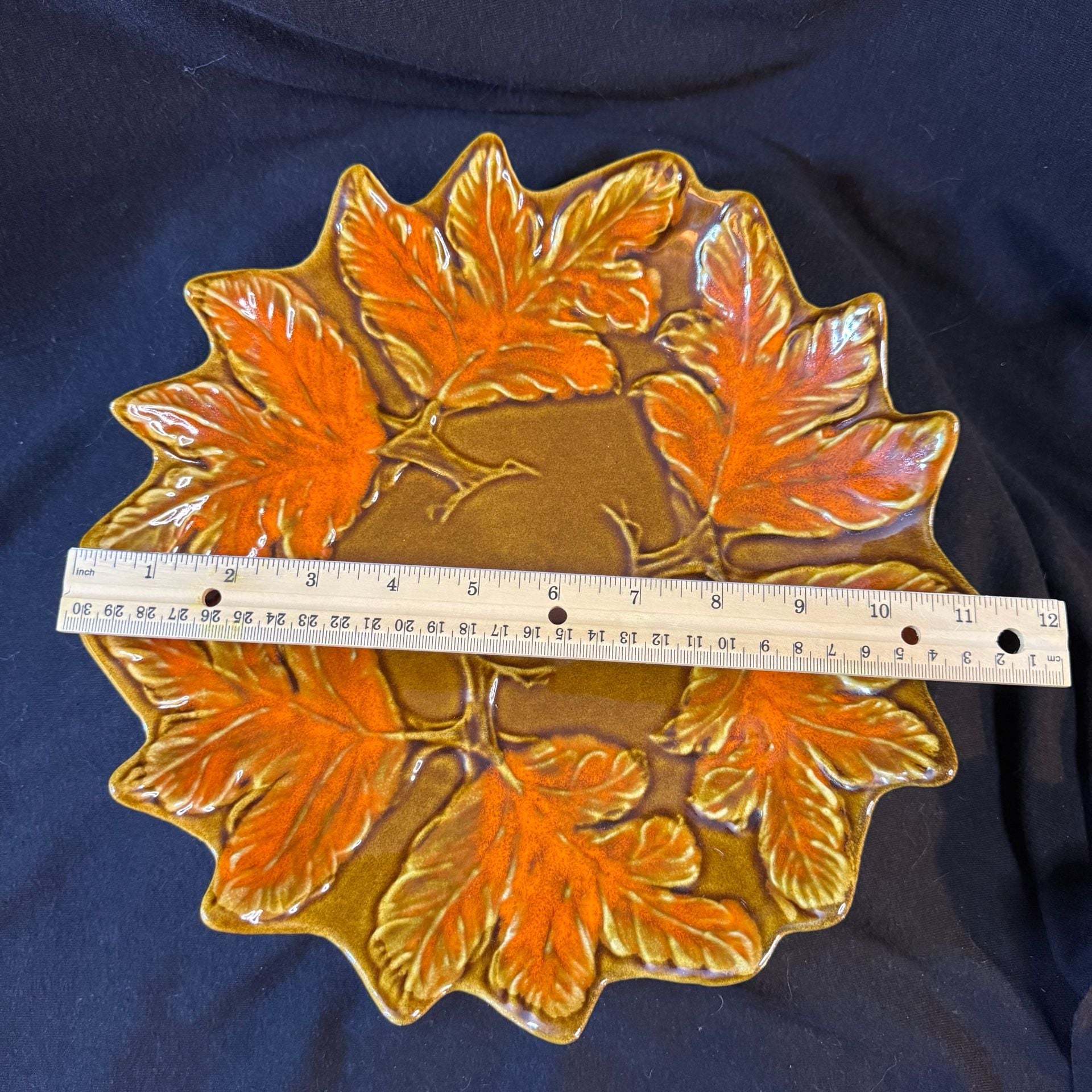 MCM Calif USA Pottery Leaf Platter 372 373 Ceramic Fall Decor Thanksgiving tray 7