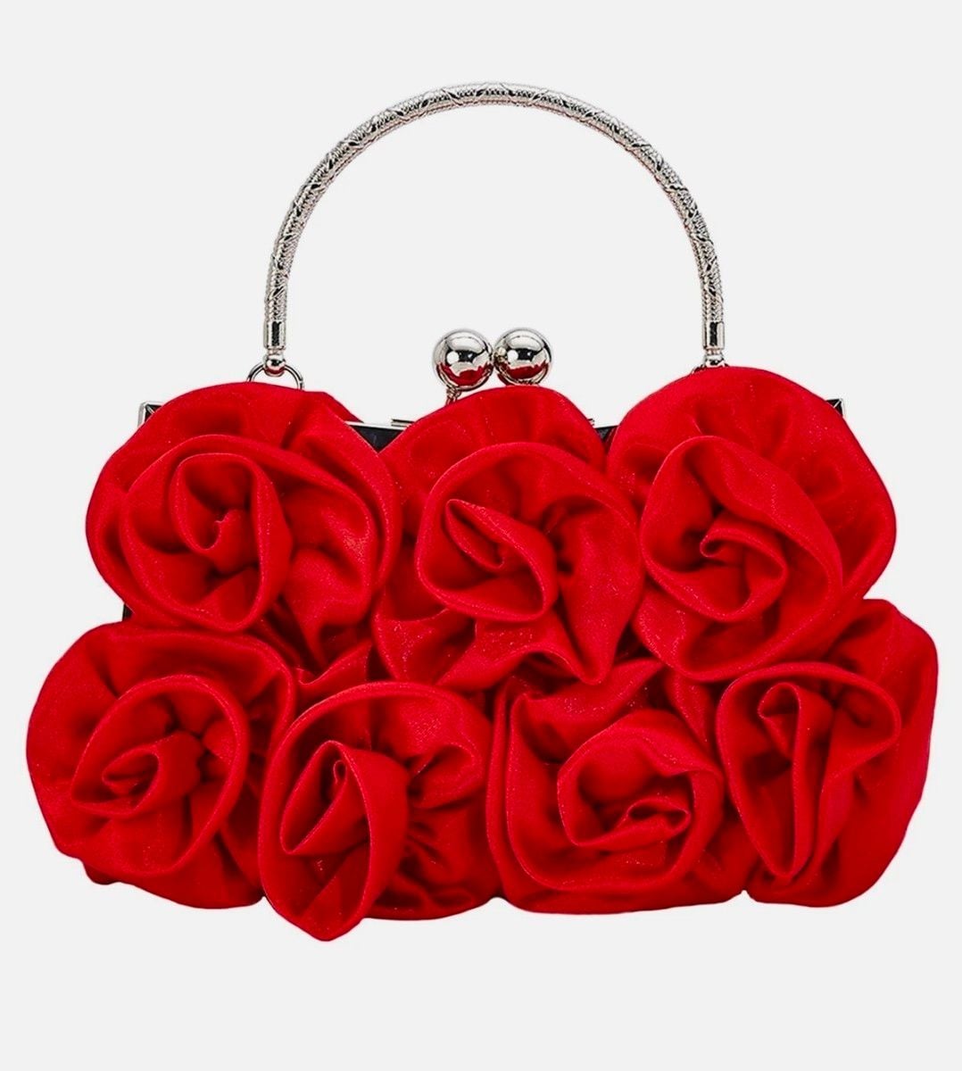 MEGAUK Rose Satin Evening Handbag Red Floral Clutch Bag 2