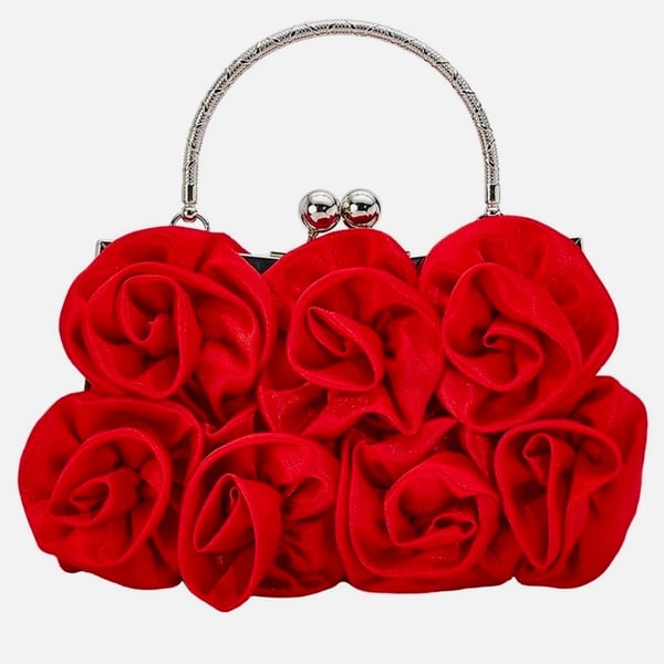 MEGAUK Rose Satin Evening Handbag Red Floral Clutch Bag