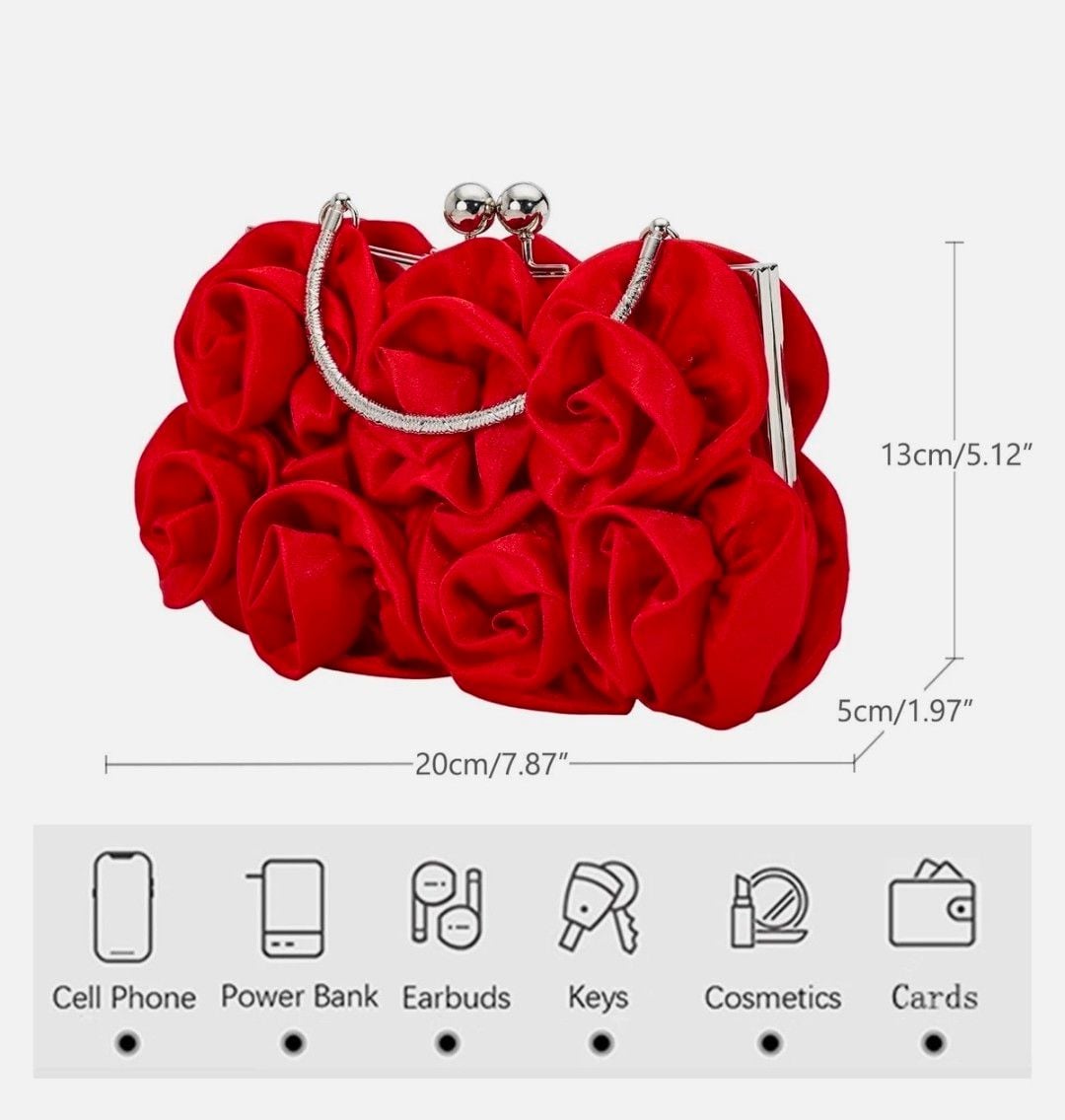 MEGAUK Rose Satin Evening Handbag Red Floral Clutch Bag 7