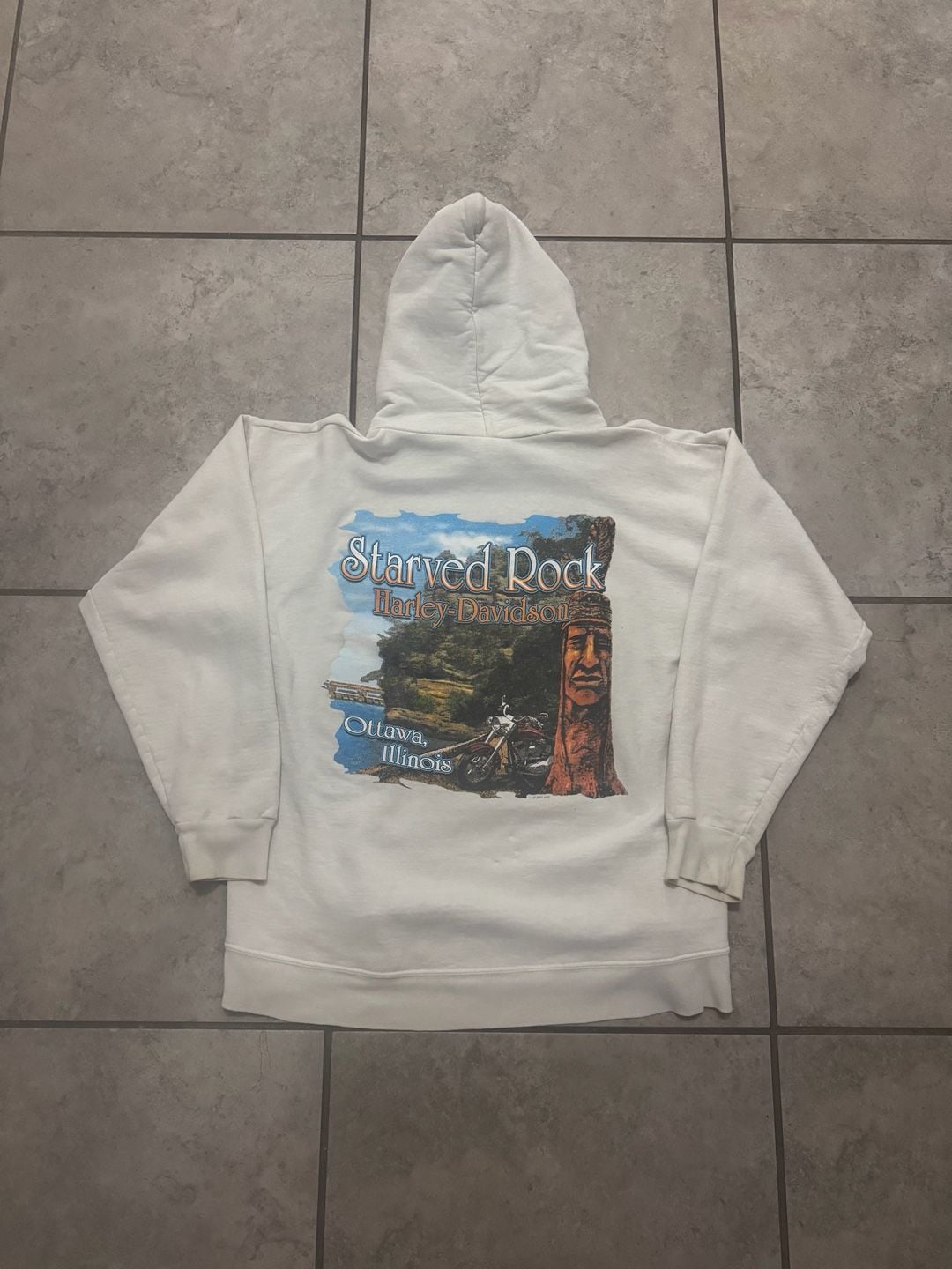 Harley Davidson Starved Rock Hoodie Size M White 2