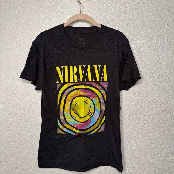 Nirvana T-Shirt Size M Dark Gray Smiley Face Graphic Rock Grunge