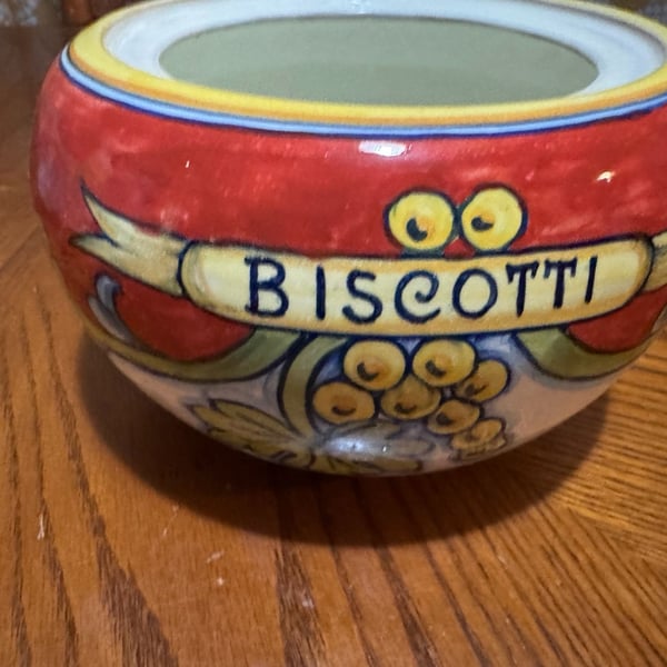 Deruta M.O.D. Biscotti Jar Hand Painted Italian Pottery Cookie Canister