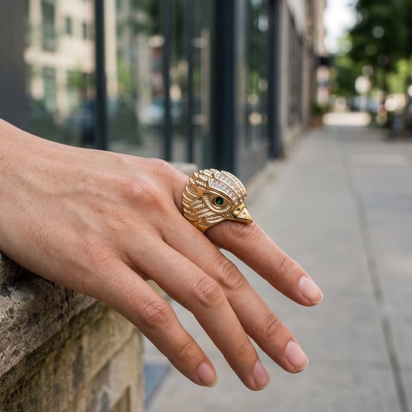 Kurt Geiger Eagle Ring Size 9 Gold Pave Crystal