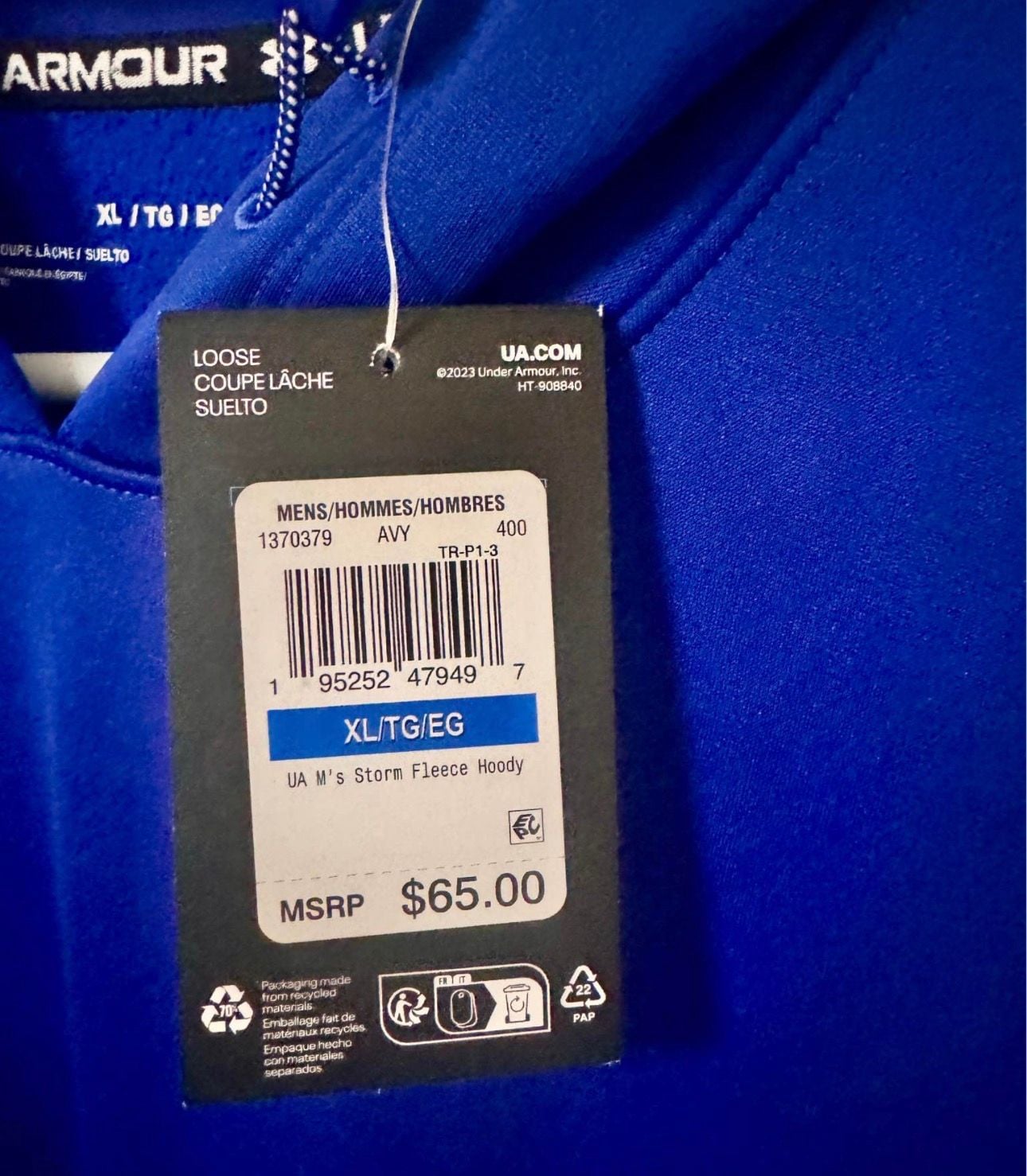 Under Armour M's Storm Fleece Hoody Size XL Blue Pullover Hoodie 1055 4