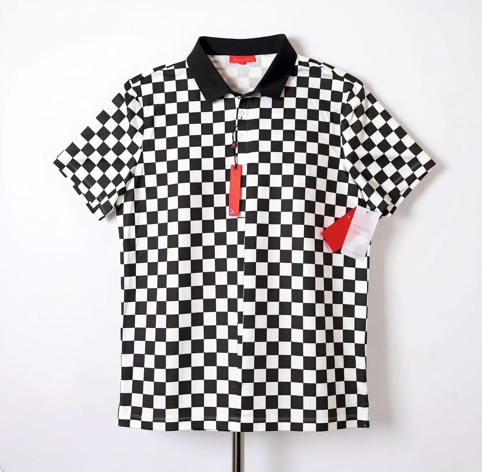 Redvanly Cedres Polo Size XL Black White Checkered Tuxedo Golf Shirt 1053 2