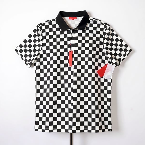 Redvanly Cedres Polo Size XL Black White Checkered Tuxedo Golf Shirt 1053