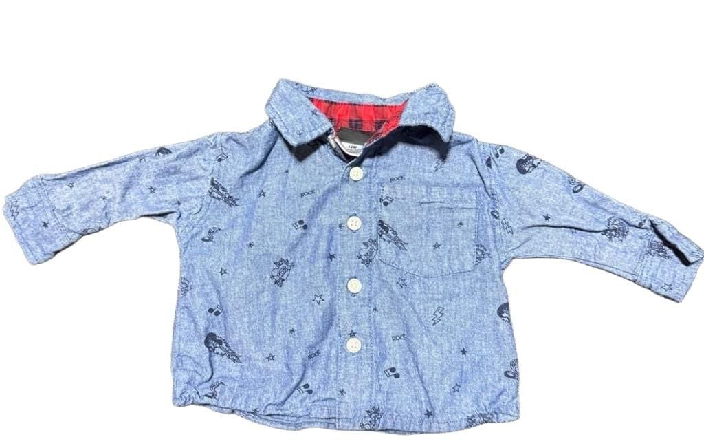 Little Rebels Button-Down Shirt Size 12M Blue Rock Guitar Print 2