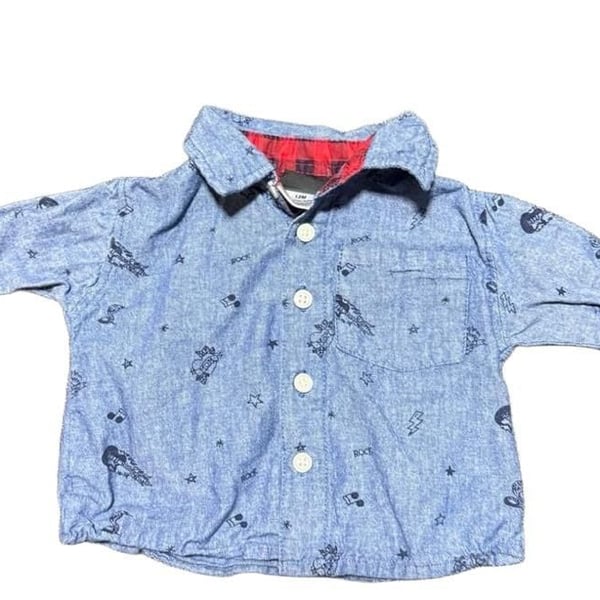 Little Rebels Button-Down Shirt Size 12M Blue Rock Guitar Print