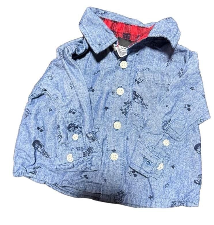 Little Rebels Button-Down Shirt Size 12M Blue Rock Guitar Print 3