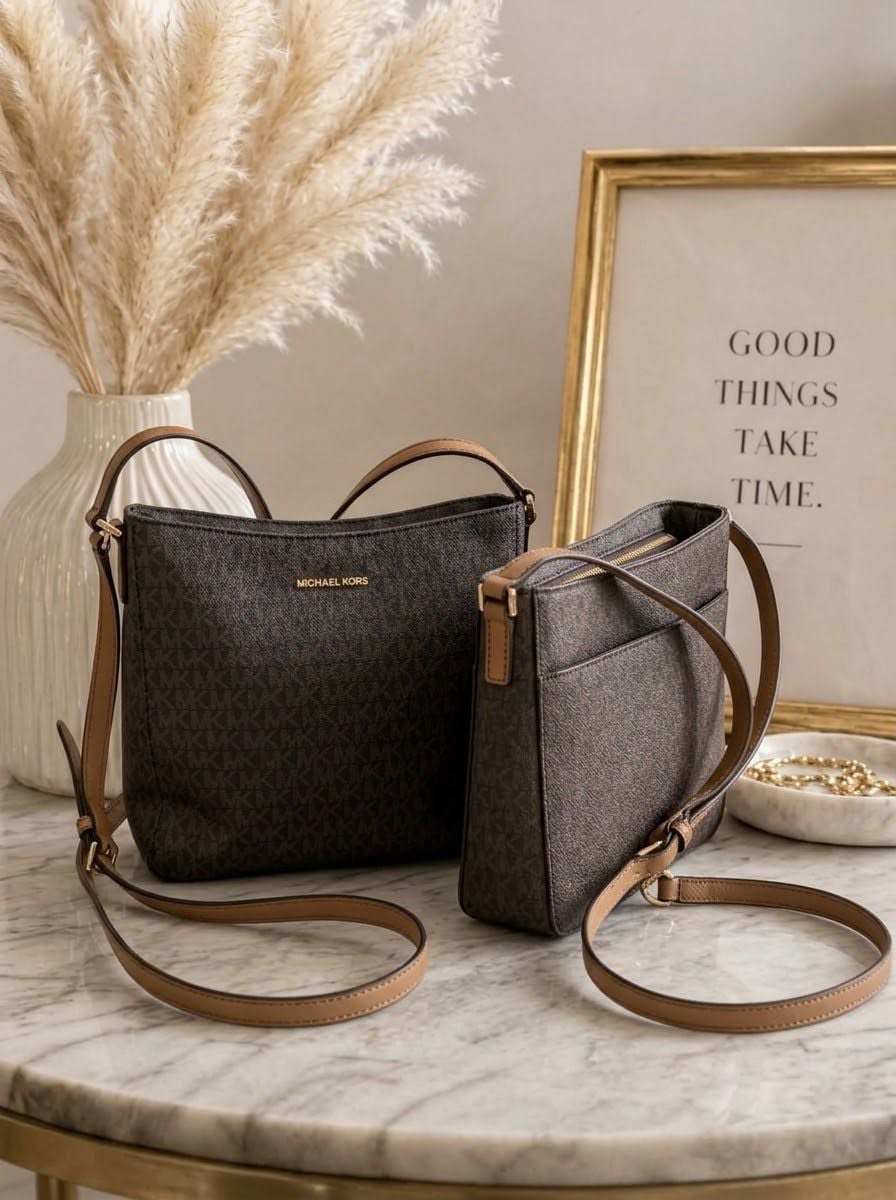 Michael Kors Jet Set Travel Large Messenger Bag Brown PVC 2