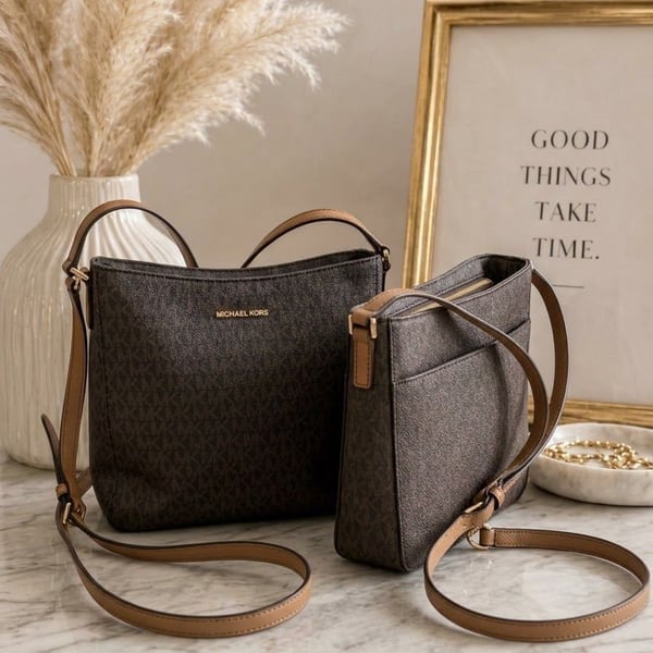 Michael Kors Jet Set Travel Large Messenger Bag Brown PVC