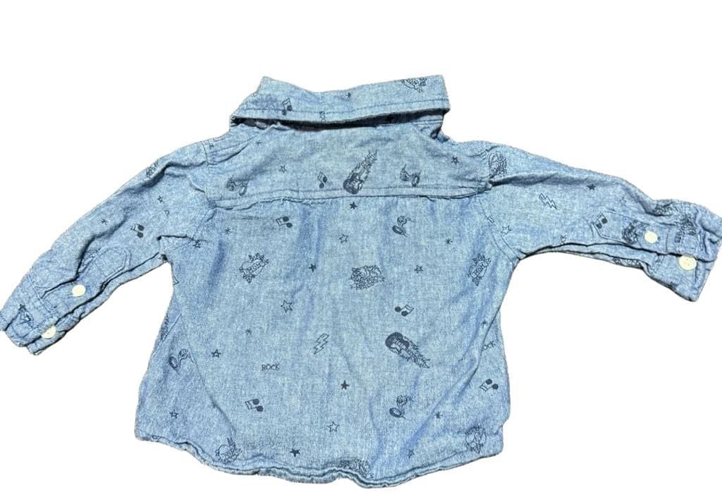 Little Rebels Button-Down Shirt Size 12M Blue Rock Guitar Print 5