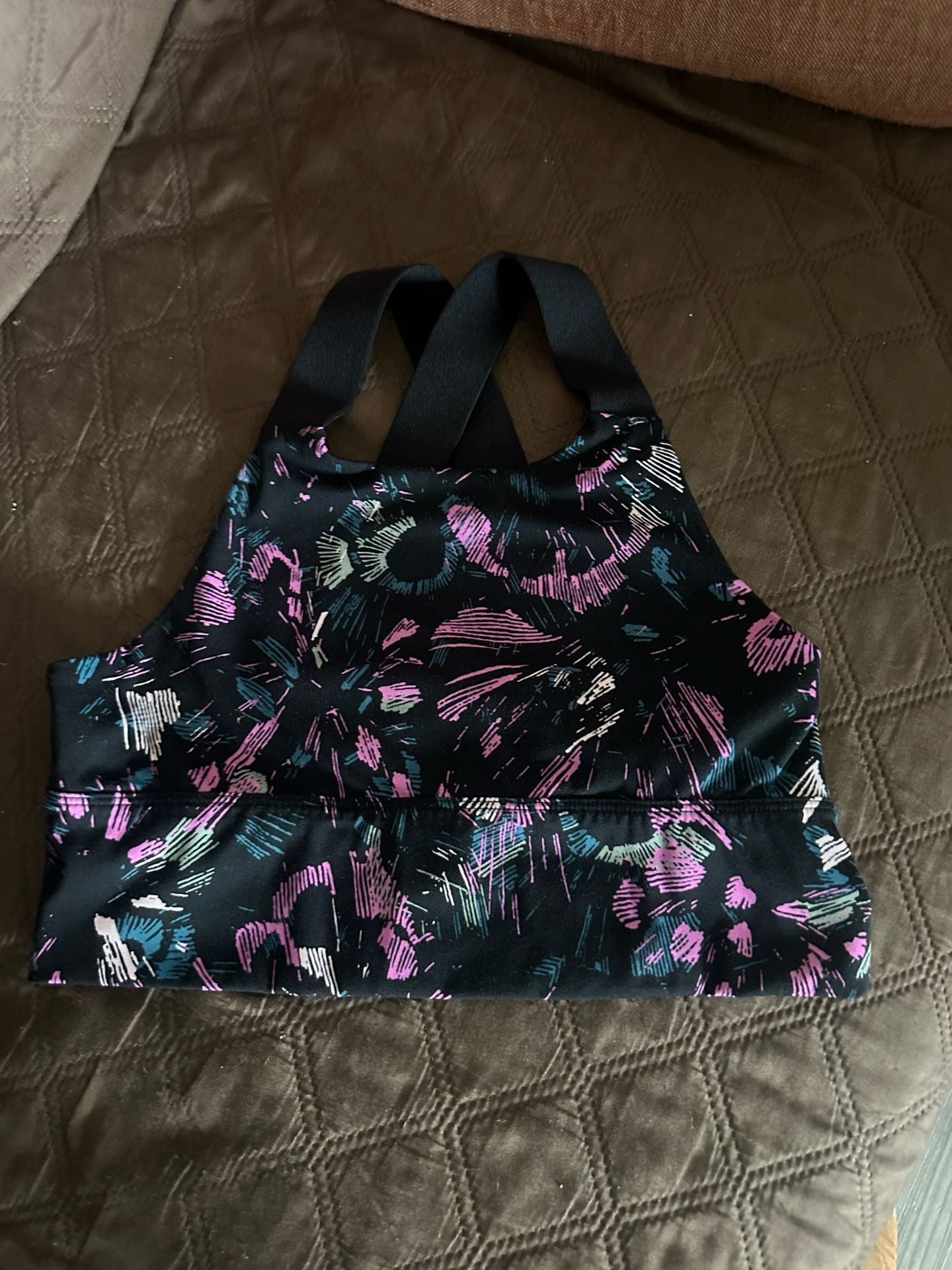 Zella Sports Bra Size XL (14/16) Black Multicolor Floral Athletic 1