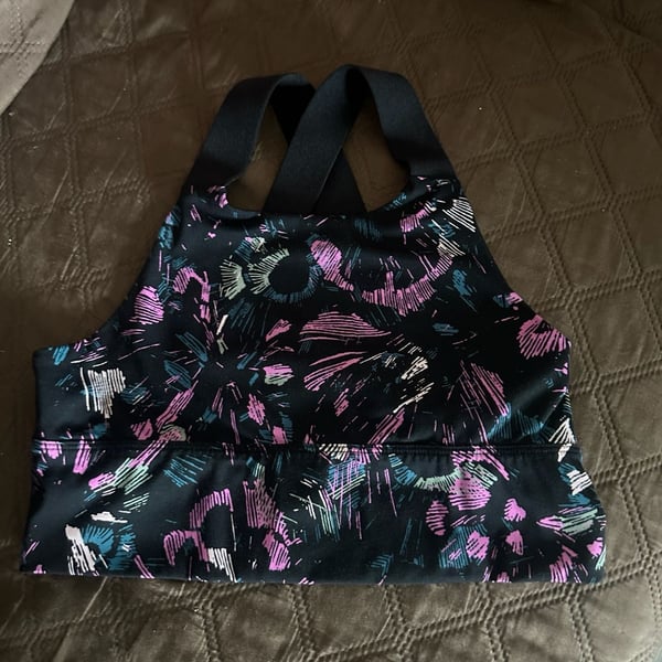 Zella Sports Bra Size XL (14/16) Black Multicolor Floral Athletic