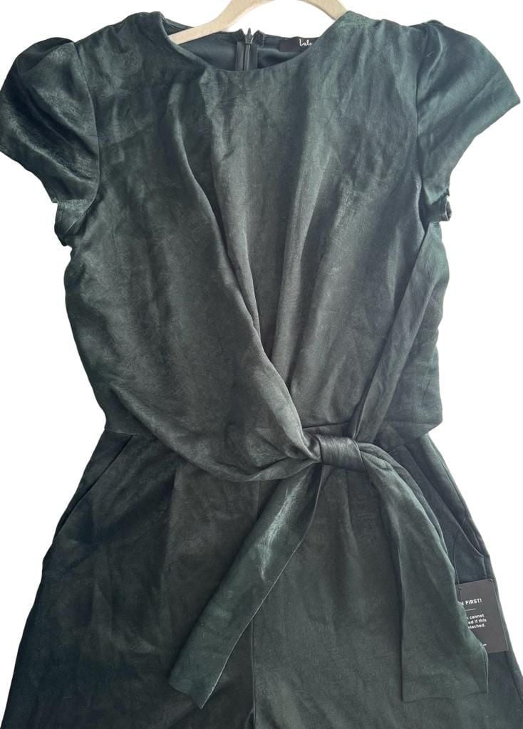 Lulus Tie Front Jumpsuit Size XS Hunter Green Satin homecoming  8