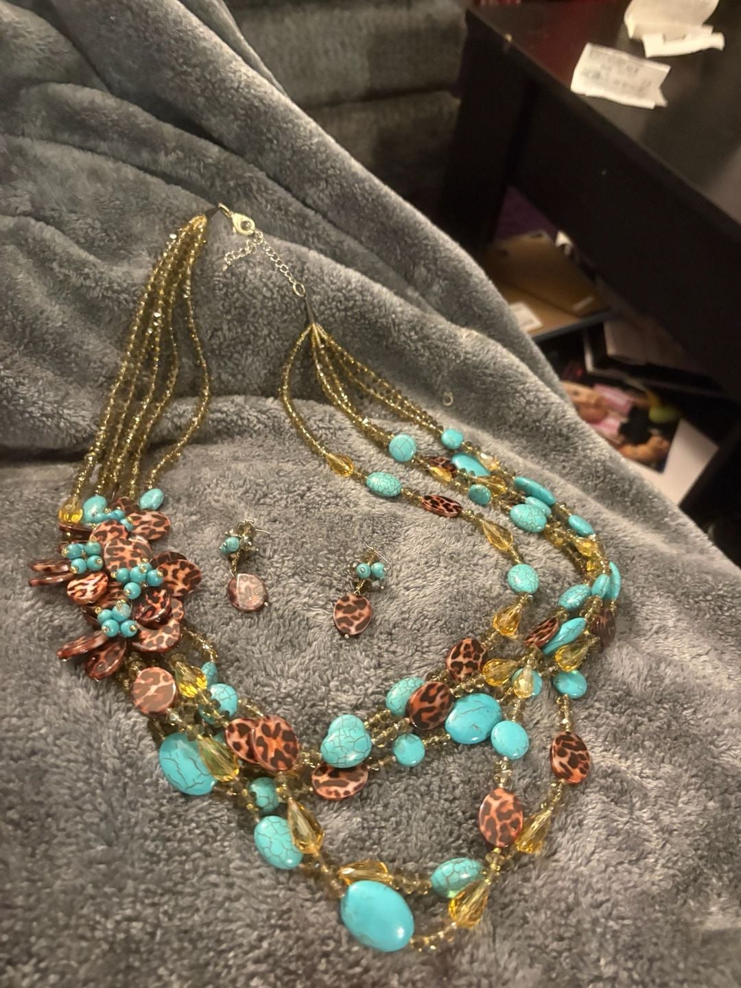 Unbranded Multi Strand Statement Necklace and Earrings Set Leopard Print 1