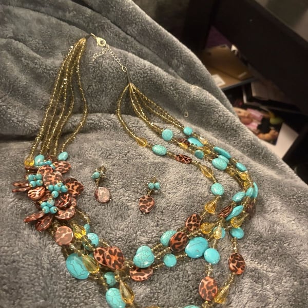 Unbranded Multi Strand Statement Necklace and Earrings Set Leopard Print
