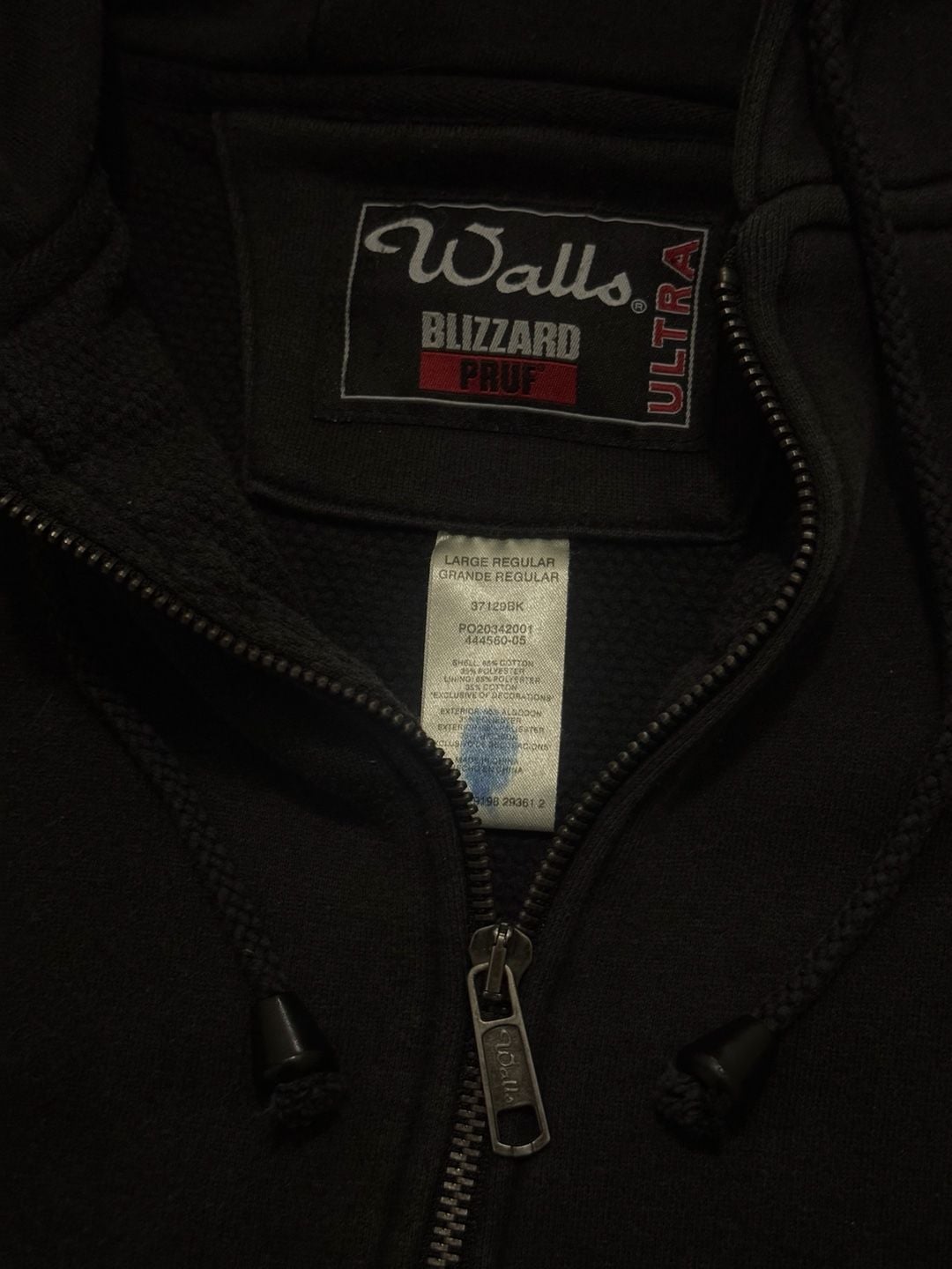 Walls Blizzard Pruf Zip Up Hoodie Size Large Regular Black 3