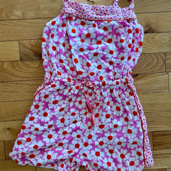 Mini Boden Floral Romper Size 8-9Y Pink White Red Daisy Drawstring Shorts