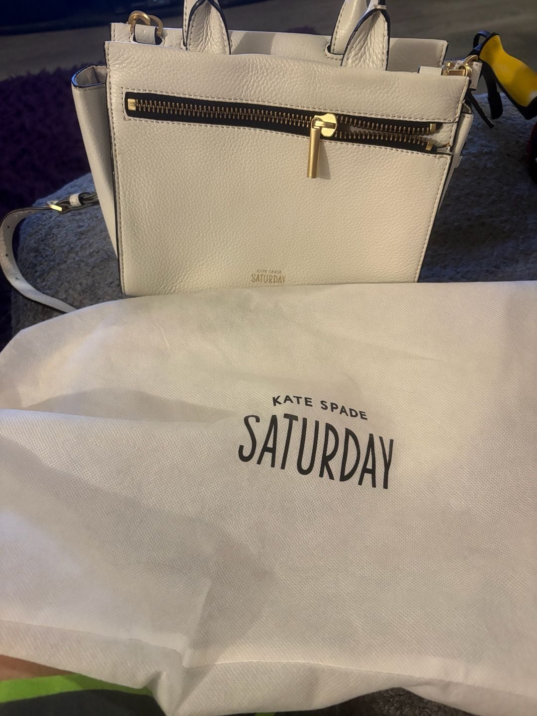 Kate Spade Saturday Zipline Satchel White Leather Crossbody Bag 2