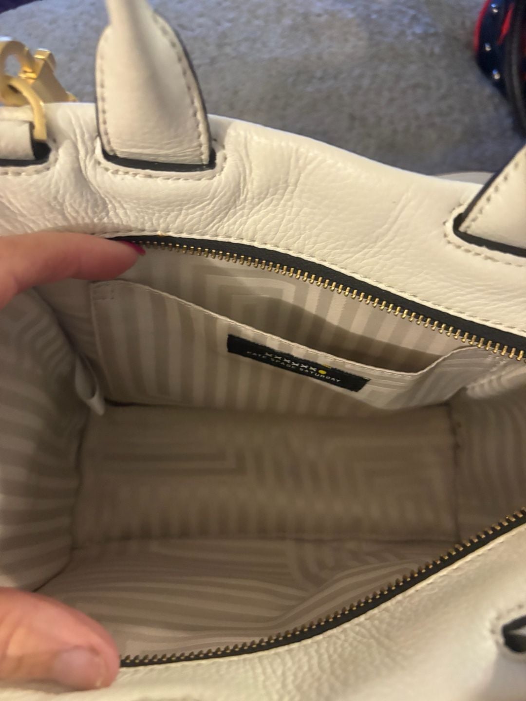 Kate Spade Saturday Zipline Satchel White Leather Crossbody Bag 8