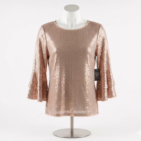 Vince Camuto Women's Sequin Bell Sleeve Top Pink Size Large 