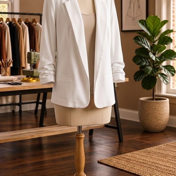 NYCC Blazer Size XL White Ruched 3/4 Sleeve Open Front Lapel