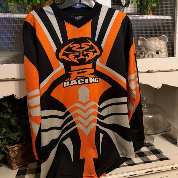 MTX Motocross Jersey Size youth  L 14-16 Orange Black Long Sleeve Riding Shirt