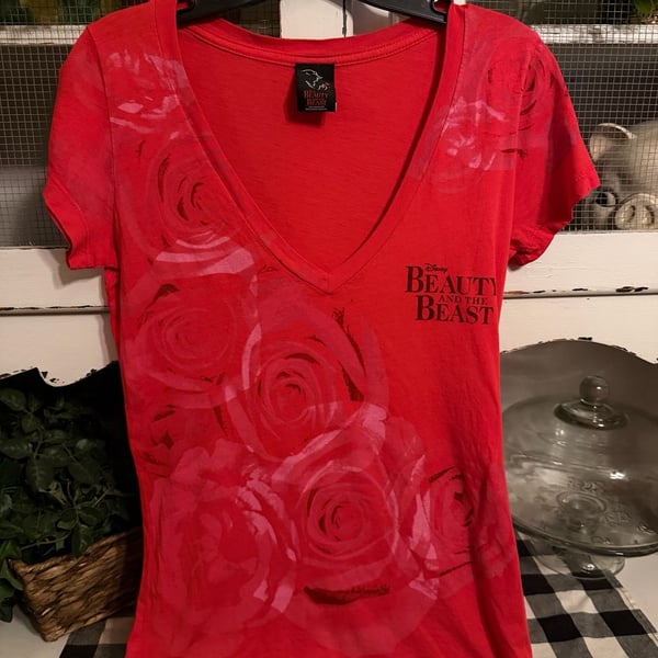 Women’s Disney Beauty and the Beast Broadway Musical V-Neck Rose Shirt Red